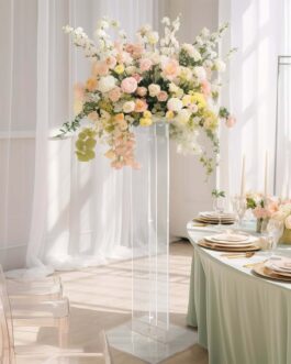 Heavy Duty Acrylic Wedding Aisle Display Stands with Square Bases, Clear Plexiglass Flower Pedestal Stand 10mm Thick Plate 46″