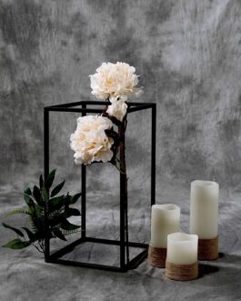 2 Pack Rectangular Matte Black Metal Wedding Flower Stand, Geometric Column Frame Centerpiece 16″