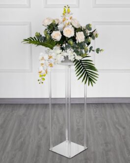 Clear Acrylic Floor Vase Flower Stand With Square Mirror Base, Wedding Column 32″