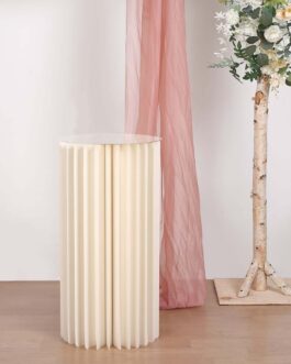 Ivory Cylinder Pillar Pedestal Stand, Display Column Stand With Top Plate 32″