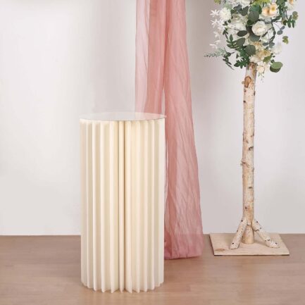 Ivory Cylinder Pillar Pedestal Stand, Display Column Stand With Top Plate 32"