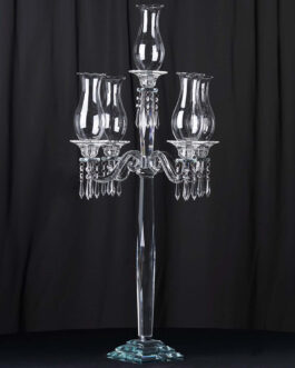 5 Arm Premium Crystal Glass Taper Candle Holder Candelabra With Chandelier Chains 40″