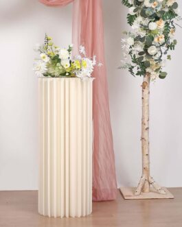 Ivory Cylinder Pillar Pedestal Stand, Display Column Stand With Top Plate 40″