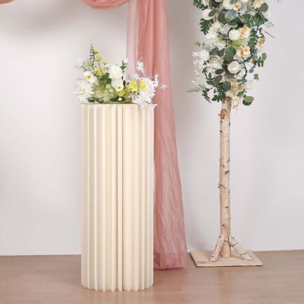Ivory Cylinder Pillar Pedestal Stand, Display Column Stand With Top Plate 40"