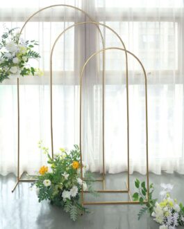 Gold Metal Wedding Arch Chiara Backdrop Stand Floral Display Frame With Round Top 5ft