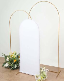 Matte White Spandex Fitted Wedding Arch Cover For Round Top Chiara Backdrop Stand 5ft