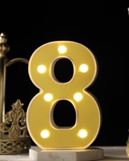 Gold 3D Marquee Numbers “8” – Warm White 7 LED Light Up Numbers 6″