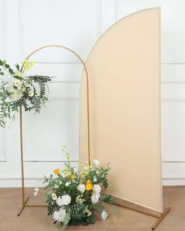 Matte Beige Fitted Spandex Half Moon Wedding Arch Cover, Custom Fit Chiara Backdrop Stand Cover 6ft