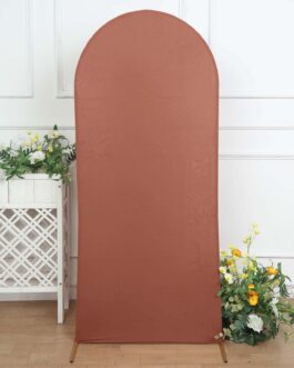 Matte Terracotta (Rust) Spandex Fitted Wedding Arch Cover For Round Top Chiara Backdrop Stand 6ft