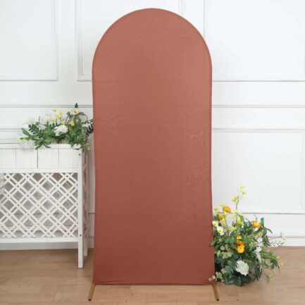 Matte Terracotta (Rust) Spandex Fitted Wedding Arch Cover For Round Top Chiara Backdrop Stand 6ft