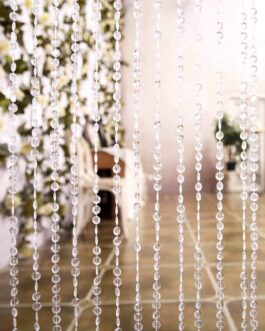Crystal Diamond Beaded Curtain with Plastic Rod and Adjustable Hooks 8ft