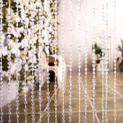 Crystal Diamond Beaded Curtain with Plastic Rod and Adjustable Hooks 8ft