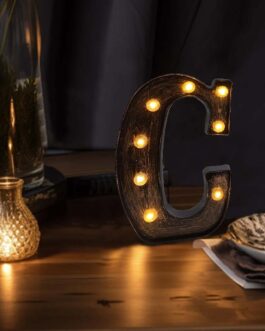 Antique Black Industrial Style LED Marquee Letter “C”, Vintage Style Light Up Alphabet Letter Sign – 9″