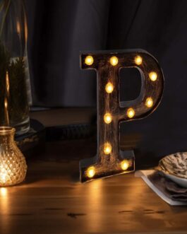 Antique Black Industrial Style LED Marquee Letter “P”, Vintage Style Light Up Alphabet Letter Sign – 9″