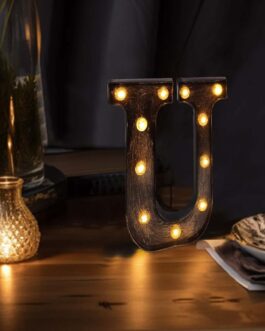 Antique Black Industrial Style LED Marquee Letter “U”, Vintage Style Light Up Alphabet Letter Sign – 9″