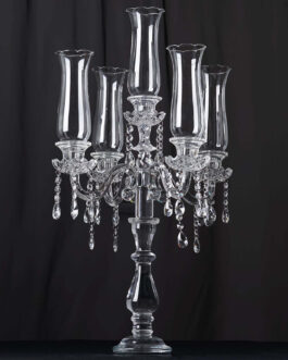 5 Arm Premium Crystal Glass Taper Candle Holder Candelabra With Chandelier Chains 32″