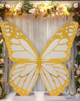 White Gold Giant Butterfly Photo Backdrop Stand, Free Standing Foamboard Monarch Butterfly Wings Party Props Decoration – 6.5ft
