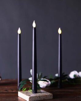 Set of 3 Black Flickering Flameless LED Taper Candles, Battery Operated Reusable Candles 11″