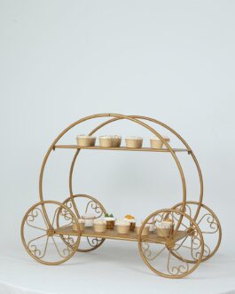 2-Tier Gold Cinderella Carriage Metal Cake Stand, Giant Princess Pumpkin Coach Centerpiece Dessert Display Stand – 28″ Tall