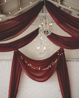 Premium Burgundy Chiffon Ceiling Drapery, Durable Flame Resistant Long Curtain Backdrop Panel With Rod Pocket 5ftx32ft