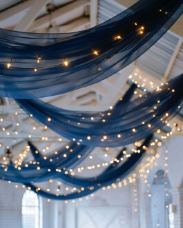 Premium Navy Blue Chiffon Ceiling Drapery, Durable Flame Resistant Long Curtain Backdrop Panel With Rod Pocket 5ftx32ft