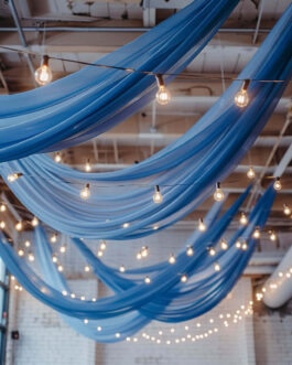 Premium Royal Blue Chiffon Ceiling Drapery, Durable Flame Resistant Long Curtain Backdrop Panel With Rod Pocket 5ftx32ft