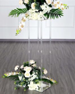 Clear Acrylic Floor Vase Flower Stand With Square Mirror Base, Wedding Column 40″