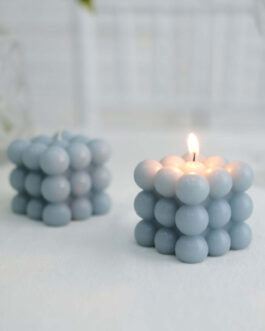 2 Pack Dusty Blue Bubble Cube Decorative Paraffin Wax Candle Set, Unscented Long Burning Pillar Candle Gift 2″