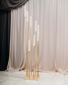 Gold 8 Arm Cluster Taper Candle Holder With Clear Glass Shades, Large Candle Arrangement 42″
