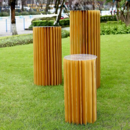 Gold Cylinder Pillar Pedestal Stand, Display Column Stand With Top Plate 24"
