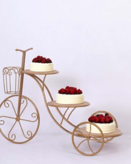 3-Tier Gold Metal Bicycle Wedding Cake Stand With Mesh Trays, Multi-layered Cupcake Dessert Display Stand – 40″