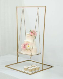 Gold Metal Hanging Dessert Display Centerpiece with Jute Rope, Cake Stand Swing 3ft Tall