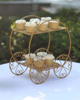 2-Tier Gold Metal Princess Carriage Cupcake Dessert Display Stand, Cinderella Carriage Wedding Cake Stand – 14″