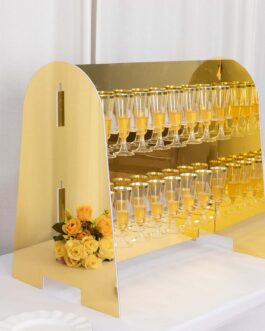 Gold Mirror Finish 2-Tier Wine Glass Stemware Rack, 18 Champagne Flute Holder Foam Board Stand – 25″