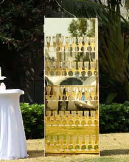 Gold Mirror Finish 5-Tier Wine Glass Stemware Rack, 40 Champagne Flute Holder Foam Board Wall Stand – 5ft