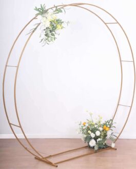 Heavy Duty Gold Metal Double Hoop Wedding Arch Photo Backdrop Stand, Round Wedding Arbor Floral Balloon Frame – 7.5ft