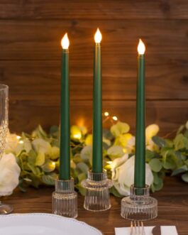 3 Pack Hunter Emerald Green Warm Flickering Flameless LED Taper Candles 11″