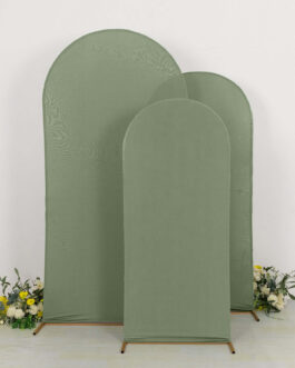 Set of 3 Matte Dusty Sage Green Spandex Fitted Wedding Arch Covers For Round Top Chiara Backdrop Stands 5ft, 6ft, 7ft