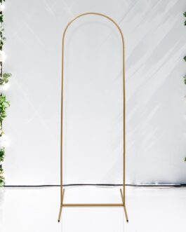Gold Metal Round Top Chiara Wedding Arch Backdrop Stand, Rectangular Floral Balloon Frame Ceremony Arbor – 6ft