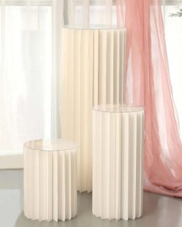 Ivory Cylinder Pillar Pedestal Stand, Display Column Stand With Top Plate 24″