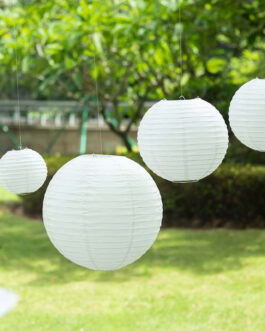 Set of 8 Ivory Hanging Paper Lanterns, Assorted Size Decorative Round Chinese Sky Lanterns – 6″,8″,10″,14″