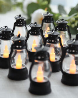 12 Pack Black Vintage Mini LED Candle Lanterns, Battery Operated Decorative Hanging Lanterns with Flickering LED Candles – 3.5″