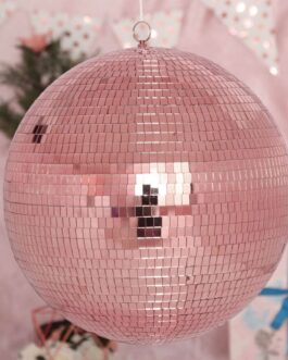 Large Rose Gold Foam Disco Mirror Ball With Hanging Swivel Ring, Holiday Party Decor 16″