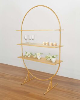 Large 3-Tier Gold Metal Arch Cupcake Dessert Display Stand, Floor Standing Oval Cake Stand Shelf Rack – 6.5ft