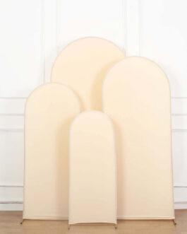 Set of 4 Matte Beige Spandex Fitted Wedding Arch Covers For Round Top Chiara Backdrop Stands 4ft,5ft,6ft,7ft