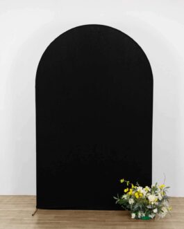 Matte Black Spandex Fitted Chiara Backdrop Stand Cover For Round Top Wedding Arch – 8ft