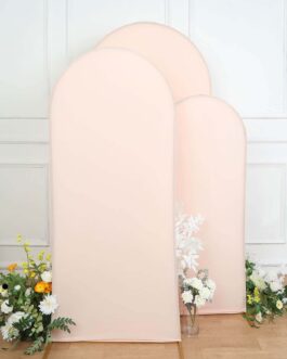 Set of 3 Matte Blush Spandex Fitted Wedding Arch Covers For Round Top Chiara Backdrop Stands 5ft, 6ft, 7ft