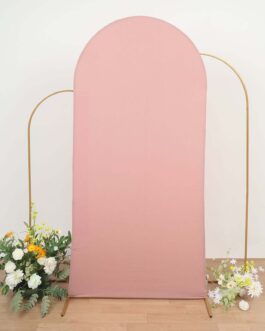 Matte Dusty Rose Spandex Fitted Wedding Arch Cover For Round Top Chiara Backdrop Stand 7ft