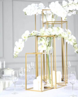 Set of 4 Matte Gold Metal Frame Flower Stand, Wedding Column Centerpieces 16″/24″/32″/40″