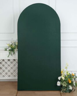 Matte Hunter Emerald Green Spandex Fitted Wedding Arch Cover For Round Top Chiara Backdrop Stand 7ft